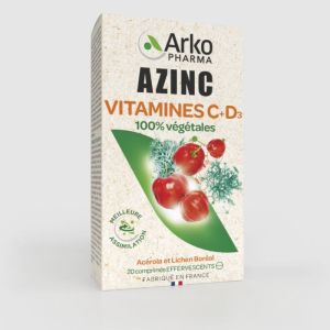 Azinc® Vitamines C + D 100% végétales 20 comprimés effervescents