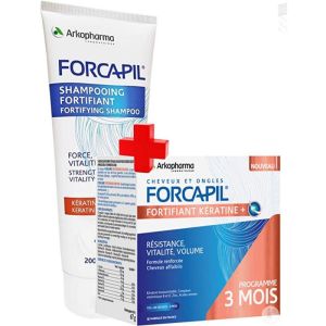 Forcapil Fortifiant Keratine+  180 gélules 3 mois + shampoing fortifiant 30ml offert